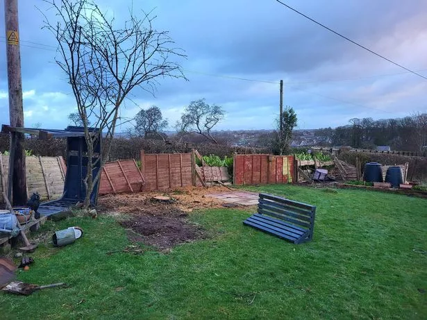 Fences, garden furniture, trees and a summer house were all damaged in Tony Nesbit's garden