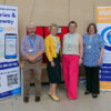 From left at the service launch: Jo Shearer, Third Sector Dumfries and Galloway Board Vice-Chair; John Dougan, Board Chair, Norma Austin Hart, TSDG CEO; Niomi Nichol, TSDG Health and Social Care Engagement Manager; Carol Bell, TSDG Wraparound Hospital to Home Service Coordinator; and Claire Brown, TSDG Head of Operations.