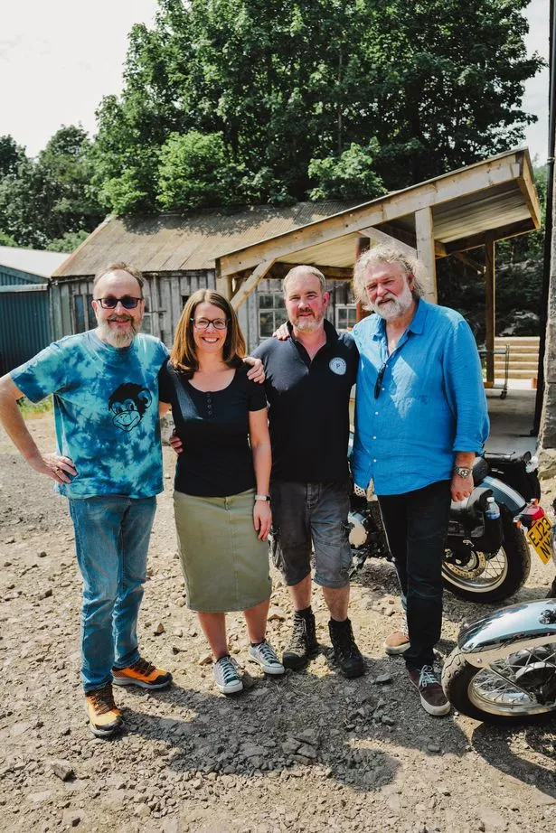 Hairy Bikers Dave Myers, left, and Si King, right, with Karen and James Baird of Potterland