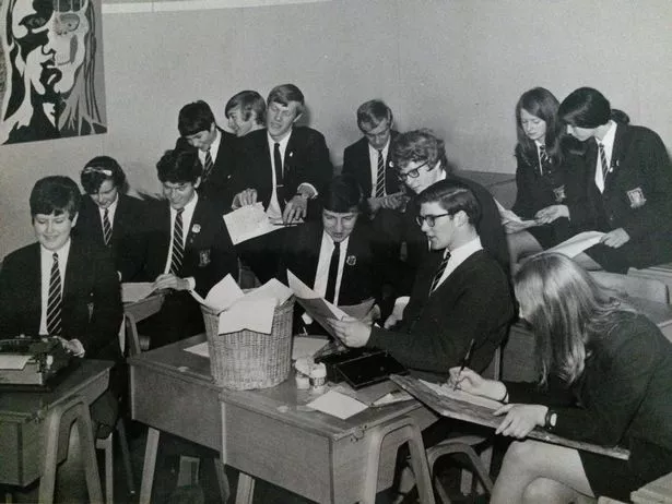 Linda, fourth left, was on the Dumfries Academy magazine committee