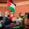 Supporters of the Dumfries and Galloway Palestine Solidarity Campaign stage Eurovision protest outside BBC offices