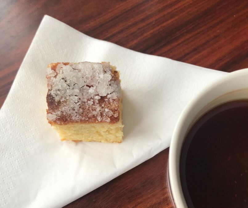 Quality-control tea break with home-made lemon drizzle cake, exclusively for gue...