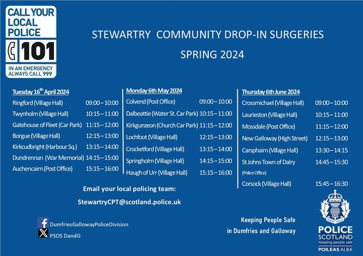 Drop-In Surgeries are being hosted in the Stewartry area. Join our Community off...