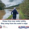 May be an image of 1 person, body of water and text that says "Enjoy time near water safely. Stay away from the the water's S edge. NFCC National Fire Chiefs Council BE WATER AWARE"