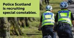 Image of two police officers cycling with text that reads: Police Scotland is recruiting special constables.