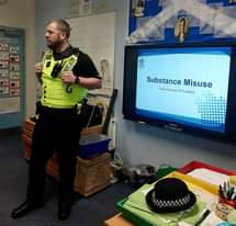 PC McCornick providing primary school pupils a lesson on Substance Misuse.