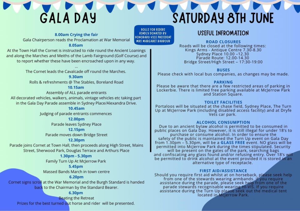 Its Lockerbie Gala tomorrow!  Please be aware that some roads in the town will ...